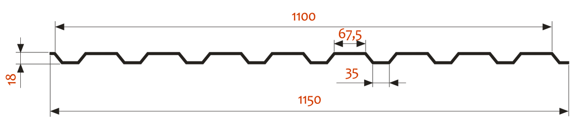 ЧЕРТЕЖ CТЕНОВОГО ПРОФНАСТИЛА П–20 (A)–1100 CТЕНОВОЙ ПРОФНАСТИЛ П–20 (A)–1100